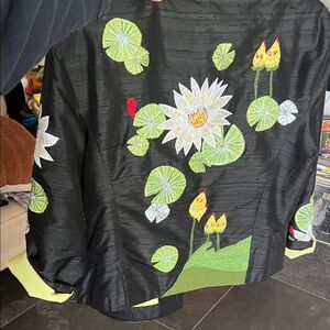 Silk Lotus Appliqué jacket with sequins and bead trim by Tunique